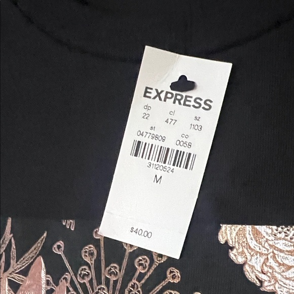 Express Black Tee with Brown Floral Design - Picture 4 of 8